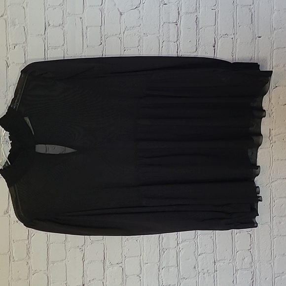 Black Sheer Long Sleeve Romantic High Collar Blouse Peplum Hem Size Large - Picture 1 of 6